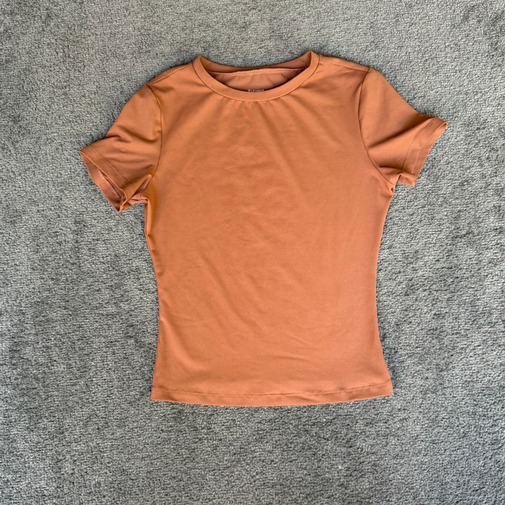 Automet Womens Small Terracotta Brown Short Sleeve Slim Fit‎ Crewneck T-Shirt